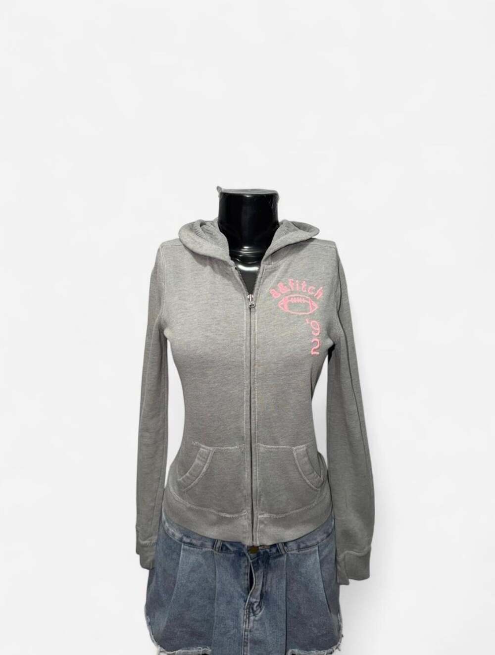 Abercrombie Kids Zip-Up Hoodie Size XL Gray Pink Football Logo 92